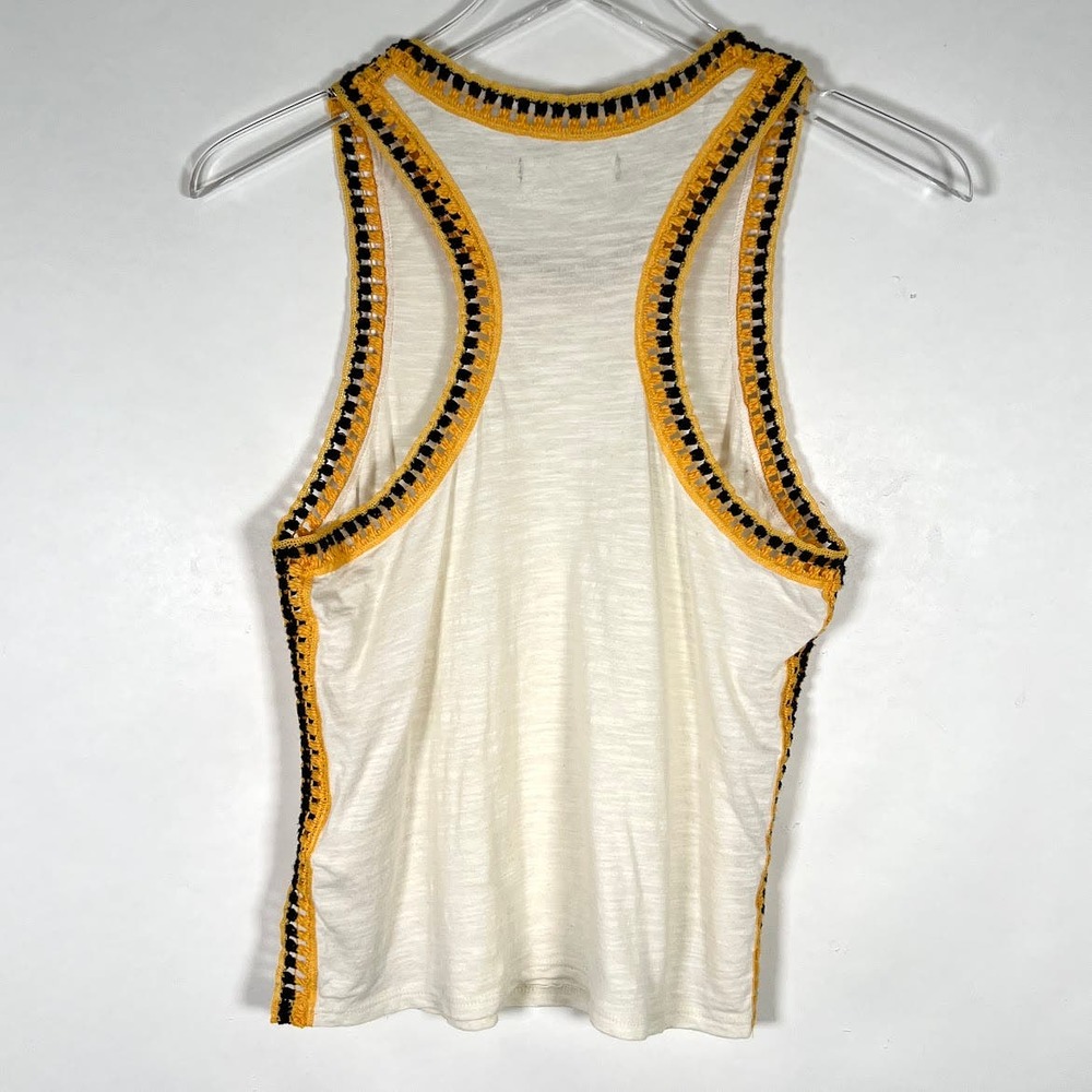 We The Free People Bora Bora Crochet Racerback Tank Top XS Cream Yellow Black - Picture 4 of 8